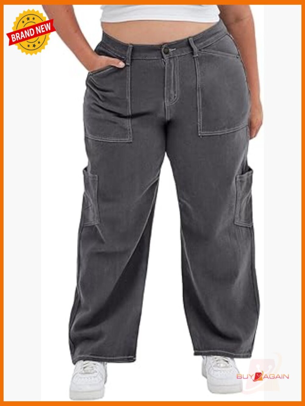 Plus Size High Waisted Cargo Pants with Pockets 1X-5X